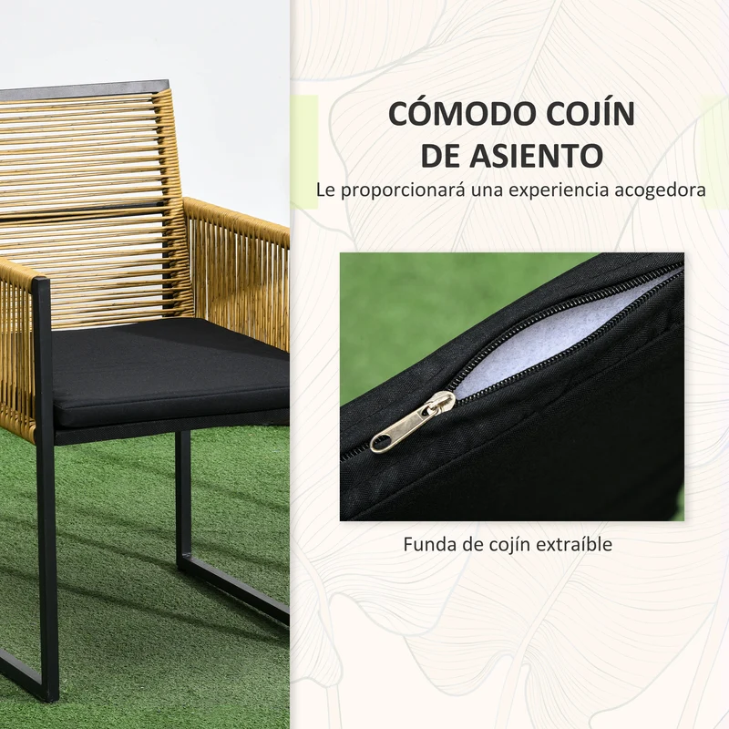 Outsunny Conjunto De Mesa Y Sillas De Jardín Exterior De 3 Piezas Natural Negro