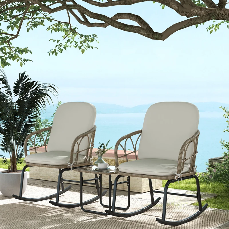 Outsunny Conjunto De Muebles De Ratán De 3 Piezas Para Jardín Crema Y Beige