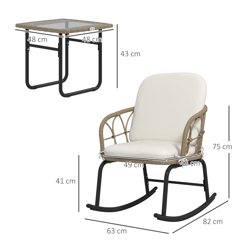 Outsunny Conjunto De Muebles De Ratán De 3 Piezas Para Jardín Crema Y Beige
