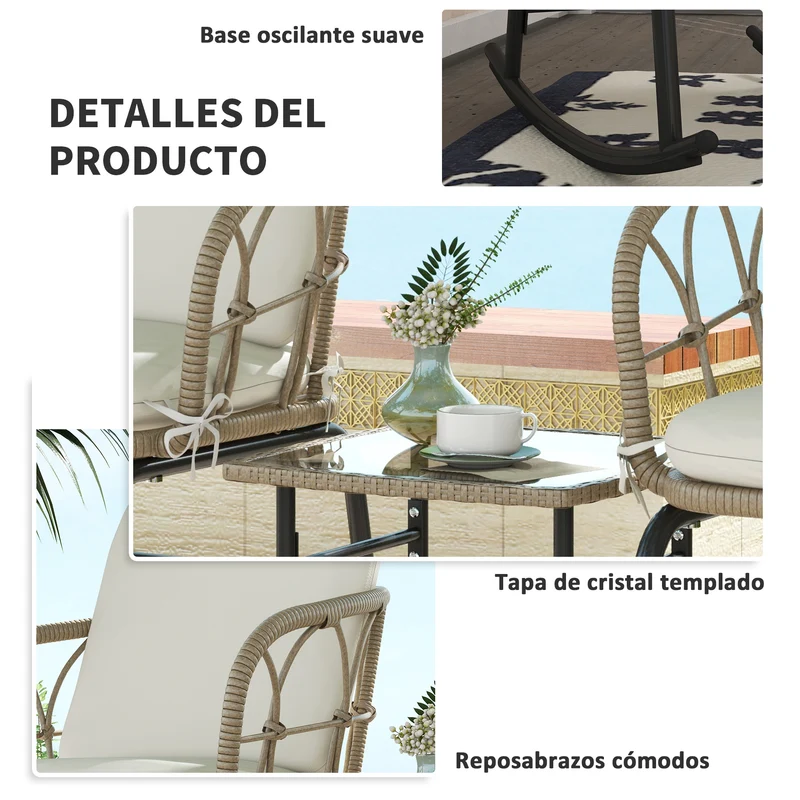 Outsunny Conjunto De Muebles De Ratán De 3 Piezas Para Jardín Crema Y Beige