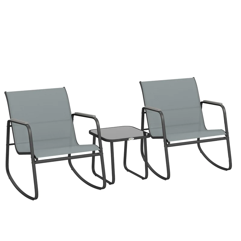 Outsunny Conjunto De Mesa Y Sillas De Terraza Exterior De 3 Piezas Gris