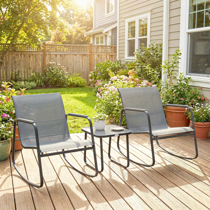 Outsunny Conjunto De Mesa Y Sillas De Terraza Exterior De 3 Piezas Gris