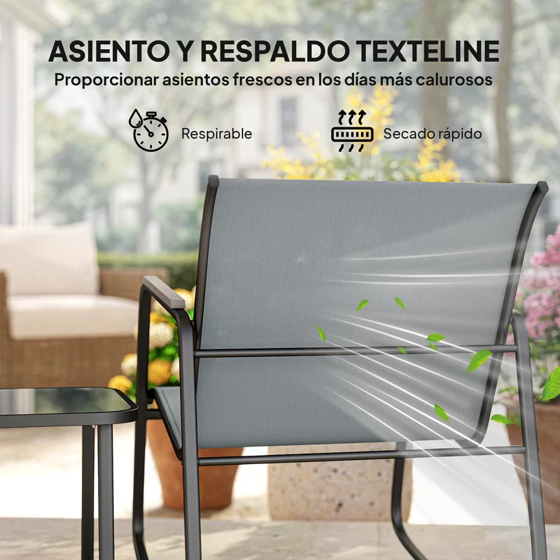 Outsunny Conjunto De Mesa Y Sillas De Terraza Exterior De 3 Piezas Gris