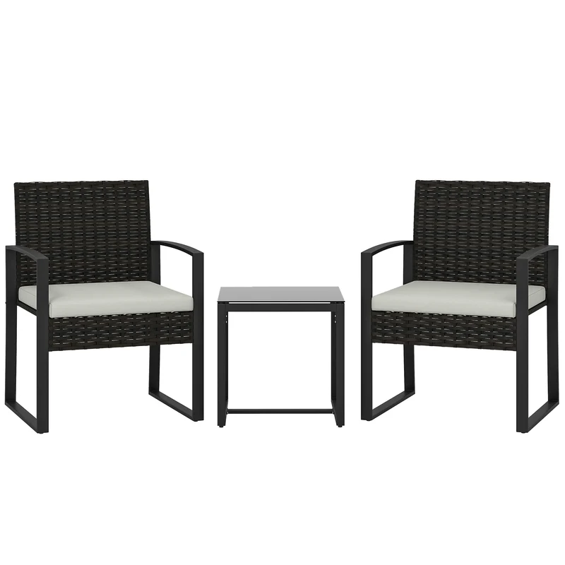Outsunny Muebles De Jardín Con 2 Sillas Con Cojines Lavables Y Mesa De Vidrio