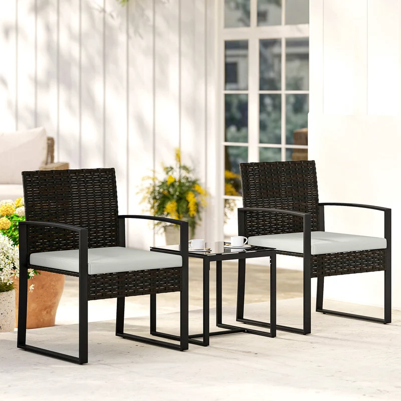 Outsunny Muebles De Jardín Con 2 Sillas Con Cojines Lavables Y Mesa De Vidrio