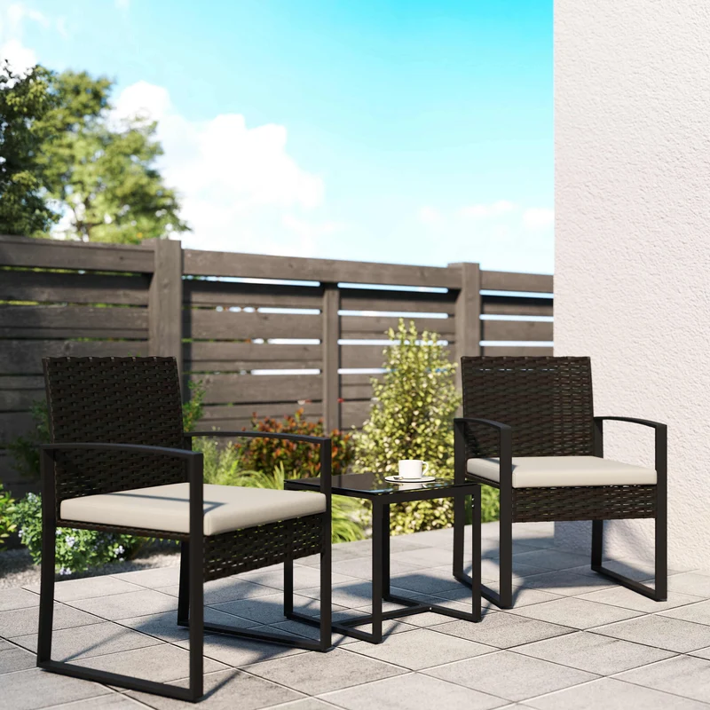 Outsunny Muebles De Jardín Con 2 Sillas Con Cojines Lavables Y Mesa De Vidrio