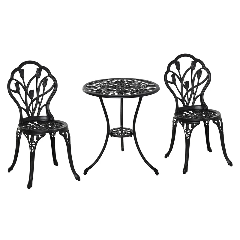 Outsunny Conjunto De Mesa Y Sillas De Terraza Exterior De 3 Piezas Negro