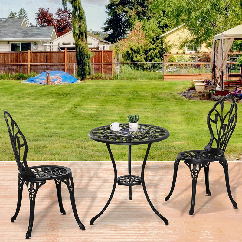 Outsunny Conjunto De Mesa Y Sillas De Terraza Exterior De 3 Piezas Negro