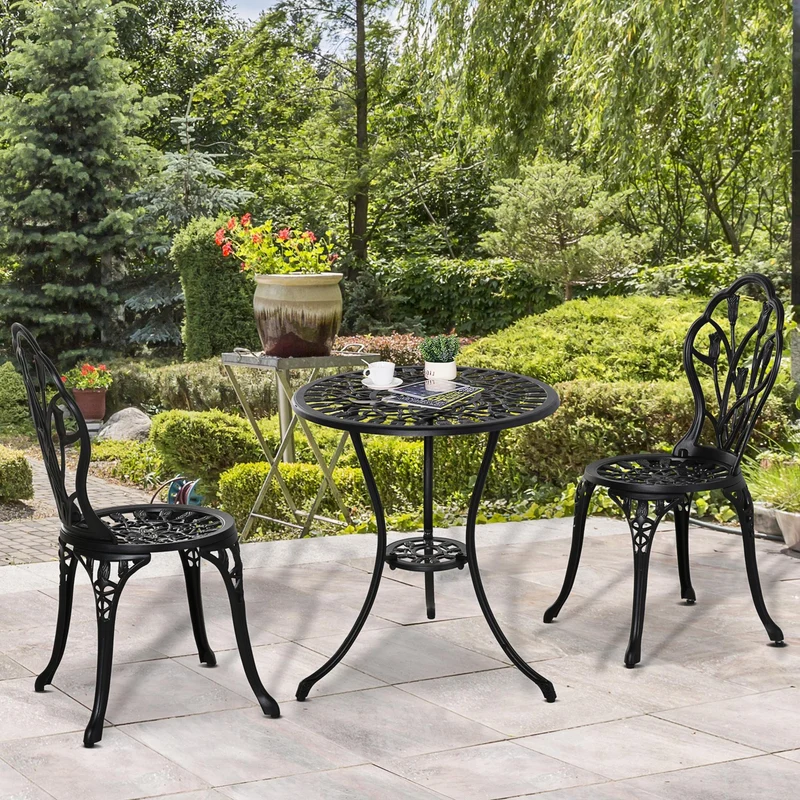 Outsunny Conjunto De Mesa Y Sillas De Terraza Exterior De 3 Piezas Negro
