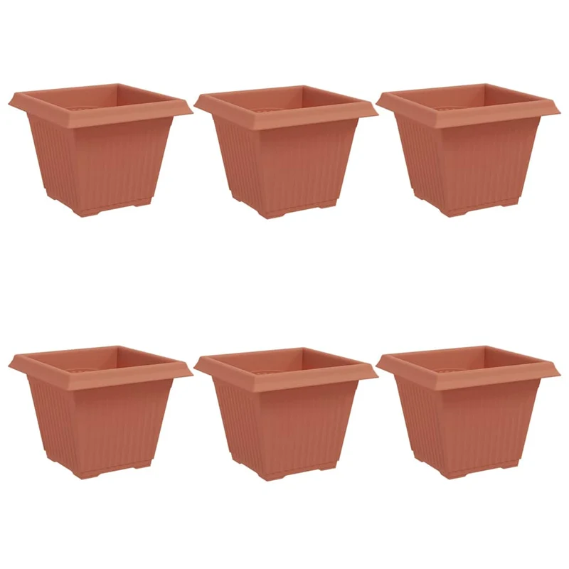 Maceta Cuadrada Para Flores 6 Uds. Rojo Ladrillo Plástico