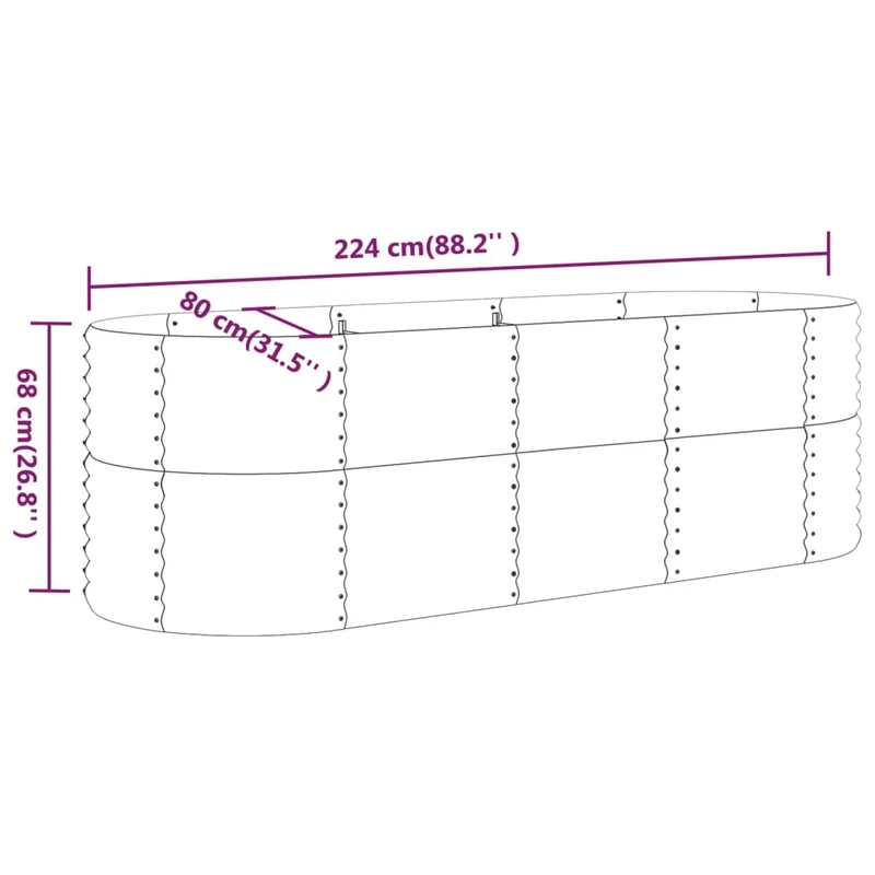 Jardinera Arriate Acero Galvanizado Gris 224x80x68 Cm
