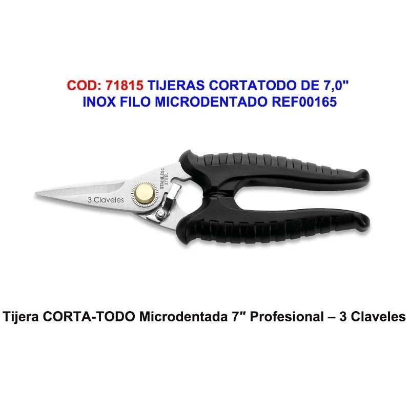 Tijera Cortatodo 3cl 7 Mango Aislante Profesional. Microdentada. 7-17,5cms.