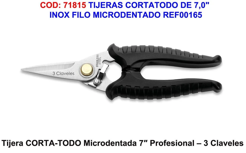 Tijera Cortatodo 3cl 7 Mango Aislante Profesional. Microdentada. 7-17,5cms.