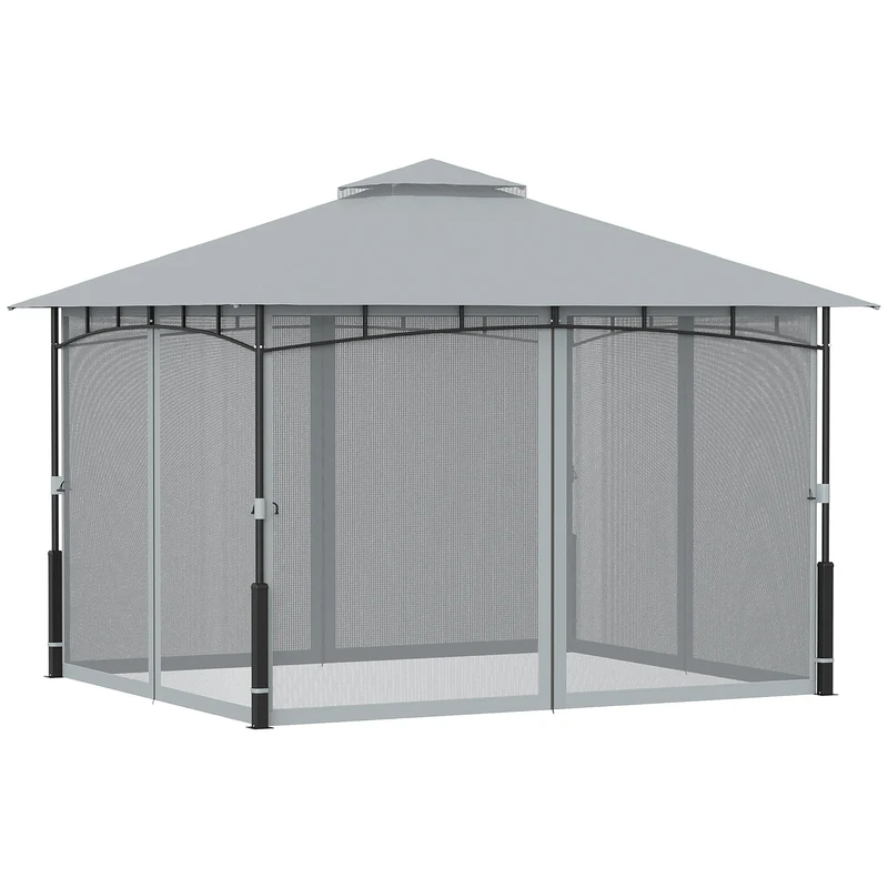 Outsunny Cenador Para Jardín 3x3,6 M Con Doble Techo Paredes De Malla Gris