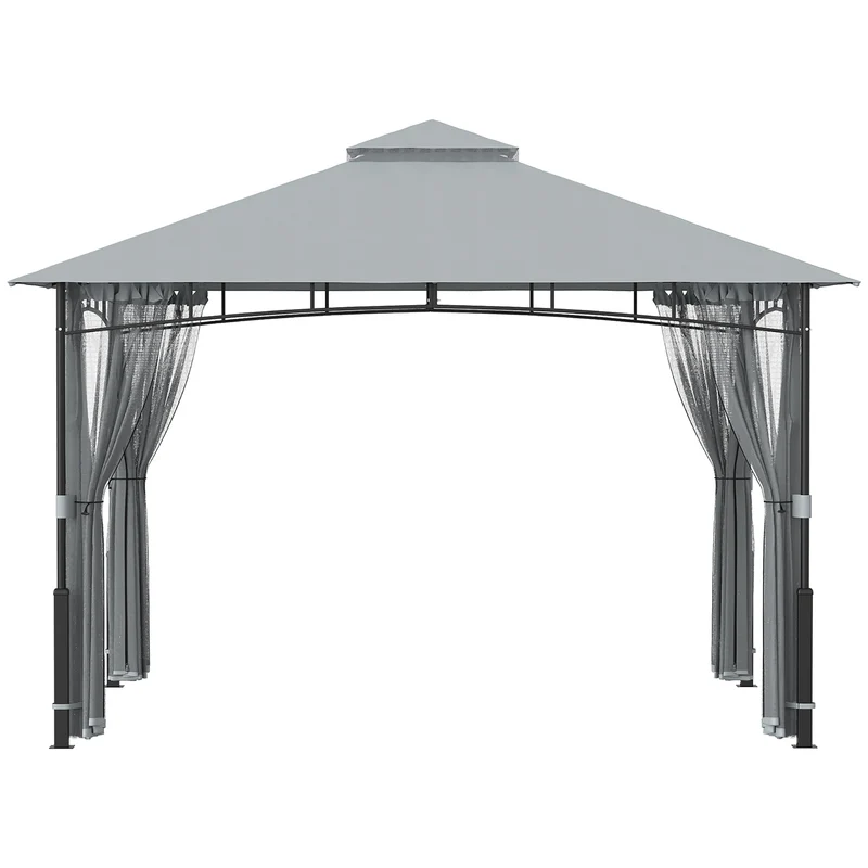 Outsunny Cenador Para Jardín 3x3,6 M Con Doble Techo Paredes De Malla Gris