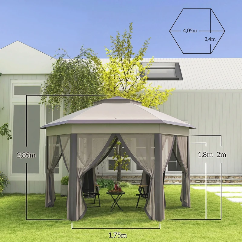 Outsunny Carpa Plegable 4x3,4 M Con Doble Techo 6 Mosquiteras Anti-uv Marrón