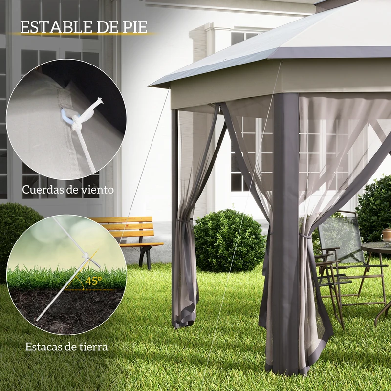 Outsunny Carpa Plegable 4x3,4 M Con Doble Techo 6 Mosquiteras Anti-uv Marrón