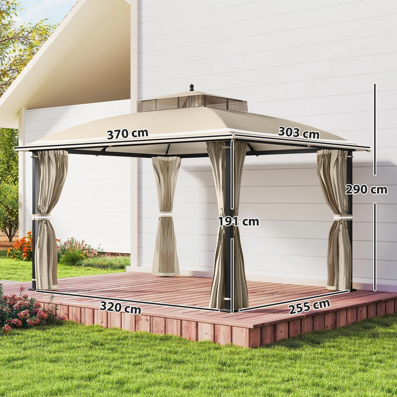 Outsunny Cenador Para Jardín 3x3,7 M Con Paredes Laterales Mosquiteras Beige