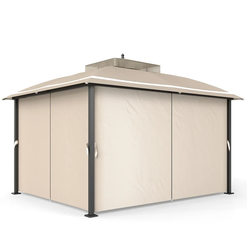 Outsunny Cenador Para Jardín 3x3,7 M Con Paredes Laterales Mosquiteras Beige