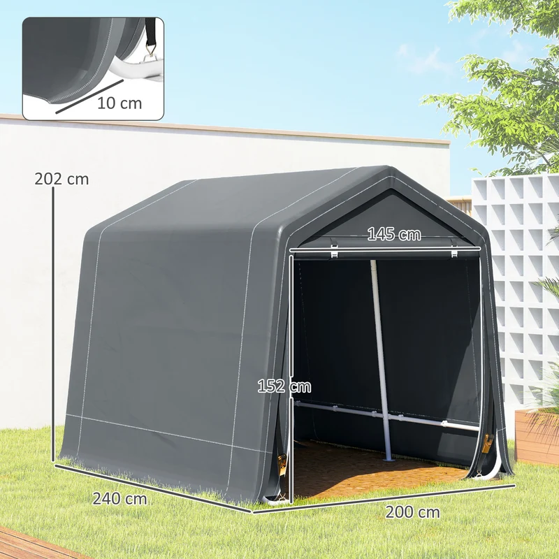 Outsunny Carpa De Jardín Para Herramientas Bicicletas Motos 2,4x2x2 M Gris