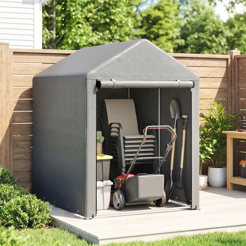 Outsunny Carpa De Jardín Para Herramientas Bicicletas Motos 1,2x1,8x1,65 M Gris