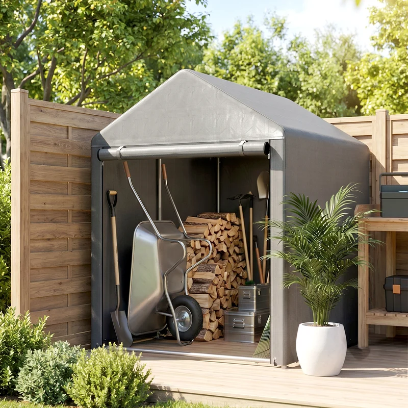 Outsunny Carpa De Jardín Para Herramientas Bicicletas Motos 1,2x1,8x1,65 M Gris