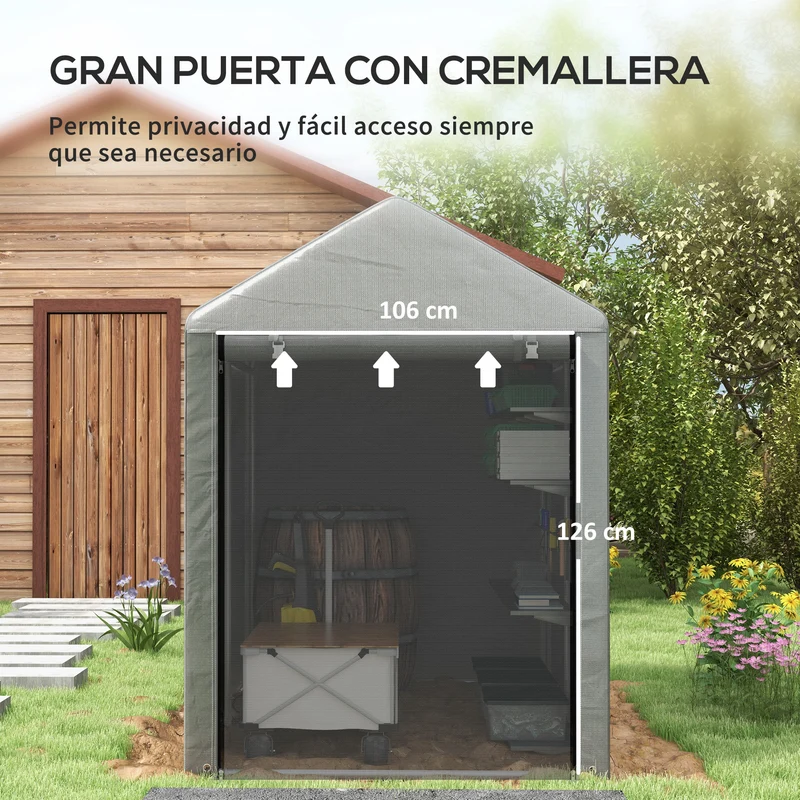 Outsunny Carpa De Jardín Para Herramientas Bicicletas Motos 1,2x1,8x1,65 M Gris