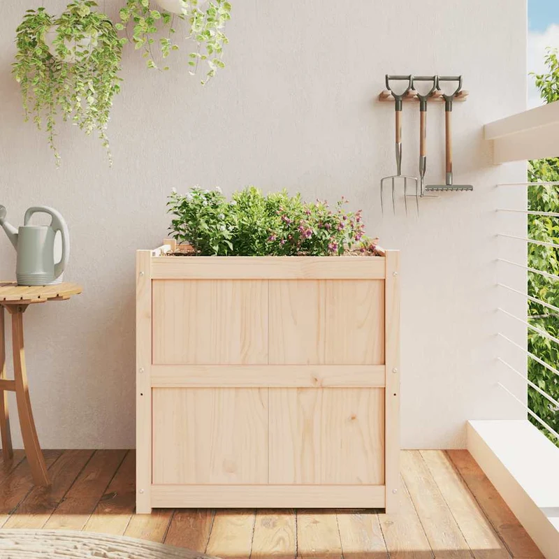 Jardinera De Madera Maciza De Pino 70x70x70 Cm
