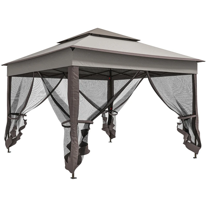 Outsunny Carpa Plegable3,3x3,3 M Con 4 Paredes Laterales De Malla Gris