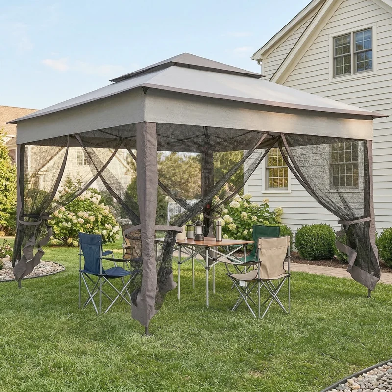 Outsunny Carpa Plegable3,3x3,3 M Con 4 Paredes Laterales De Malla Gris