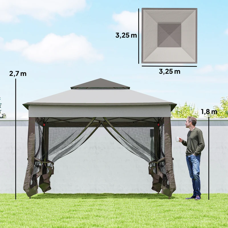 Outsunny Carpa Plegable3,3x3,3 M Con 4 Paredes Laterales De Malla Gris