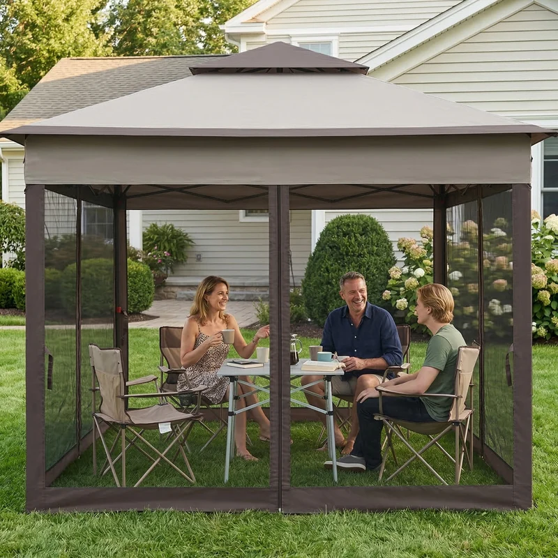 Outsunny Carpa Plegable3,3x3,3 M Con 4 Paredes Laterales De Malla Gris