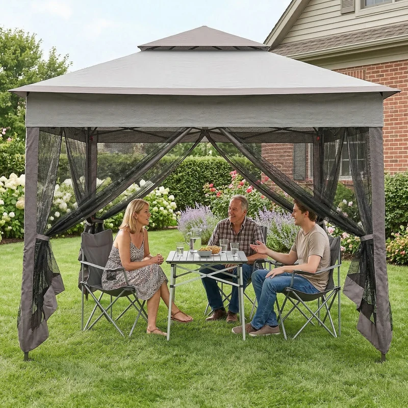 Outsunny Carpa Plegable3,3x3,3 M Con 4 Paredes Laterales De Malla Gris
