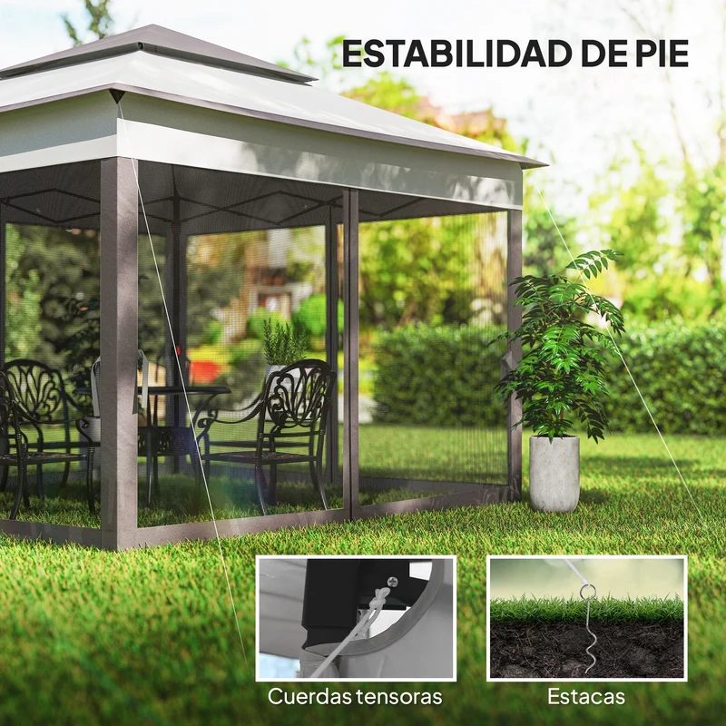 Outsunny Carpa Plegable3,3x3,3 M Con 4 Paredes Laterales De Malla Gris