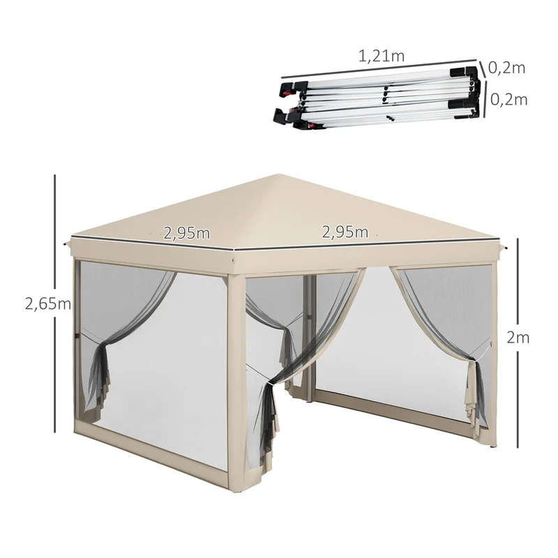 Outsunny Carpa Plegable 3x3 M Con Mosquiteras Anti-uv Marco De Acero Beige