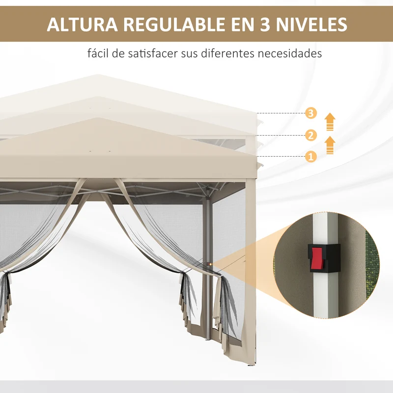 Outsunny Carpa Plegable 3x3 M Con Mosquiteras Anti-uv Marco De Acero Beige