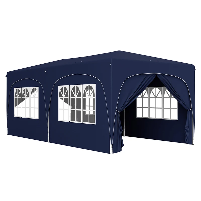 Outsunny Carpa Plegable Gazabo 3x6 M Con Paneles Laterales Upf50+ Azul Oscuro