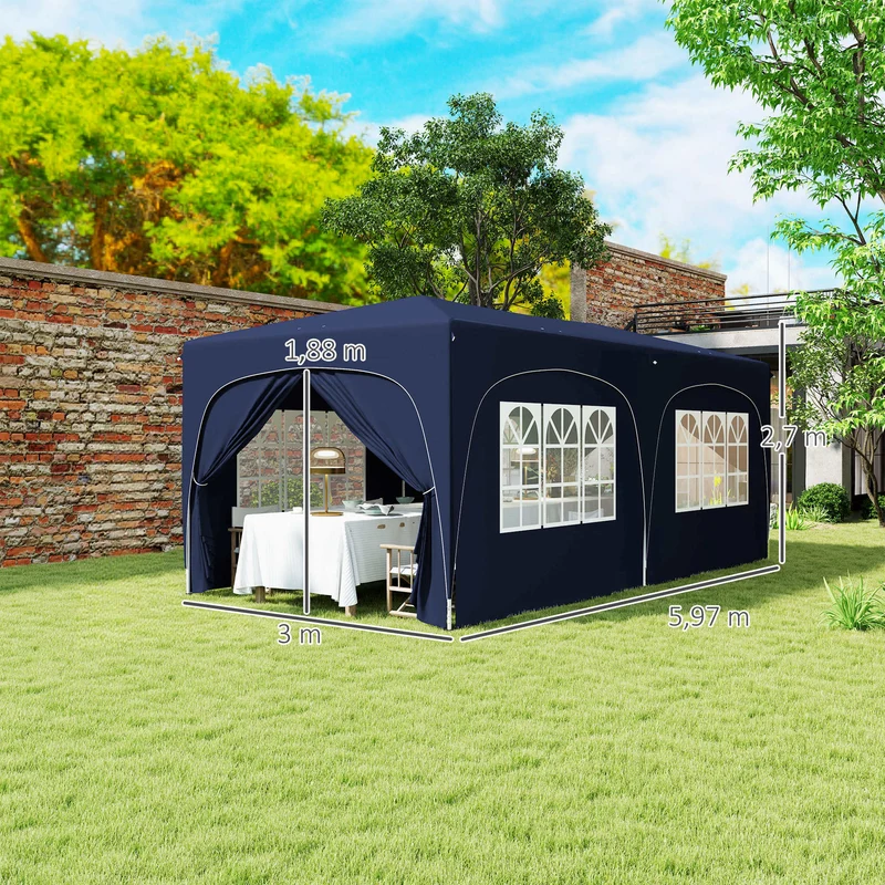 Outsunny Carpa Plegable Gazabo 3x6 M Con Paneles Laterales Upf50+ Azul Oscuro