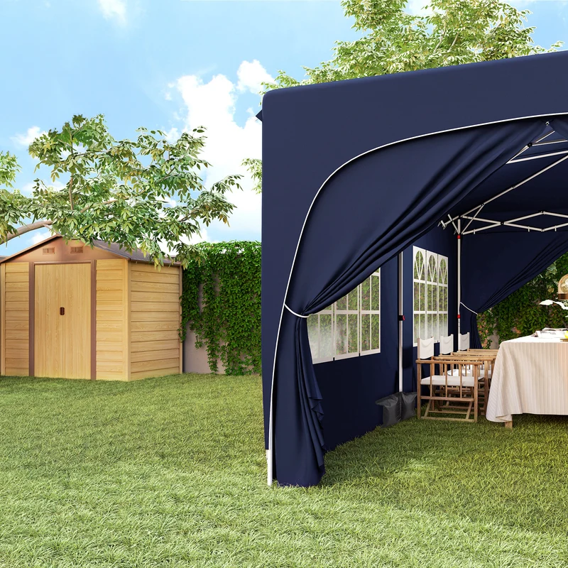Outsunny Carpa Plegable Gazabo 3x6 M Con Paneles Laterales Upf50+ Azul Oscuro