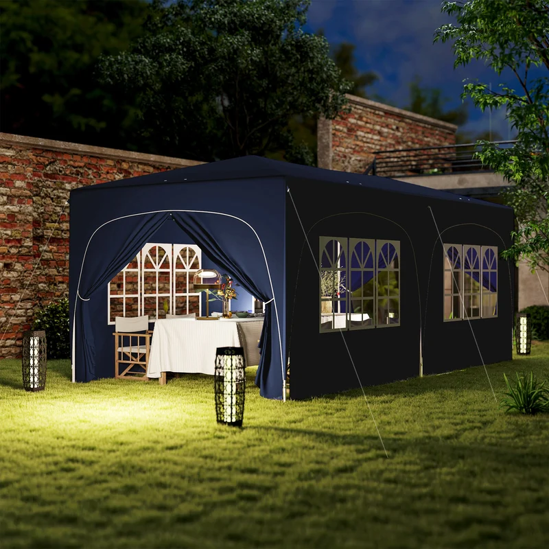 Outsunny Carpa Plegable Gazabo 3x6 M Con Paneles Laterales Upf50+ Azul Oscuro