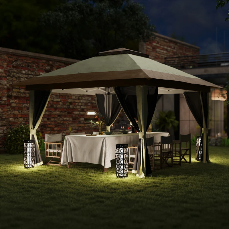 Outsunny Carpa Plegable 3,6x3,6 M Con 4 Paredes Laterales De Malla Anti-uv Crema
