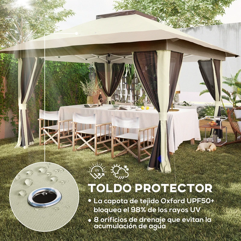 Outsunny Carpa Plegable 3,6x3,6 M Con 4 Paredes Laterales De Malla Anti-uv Crema