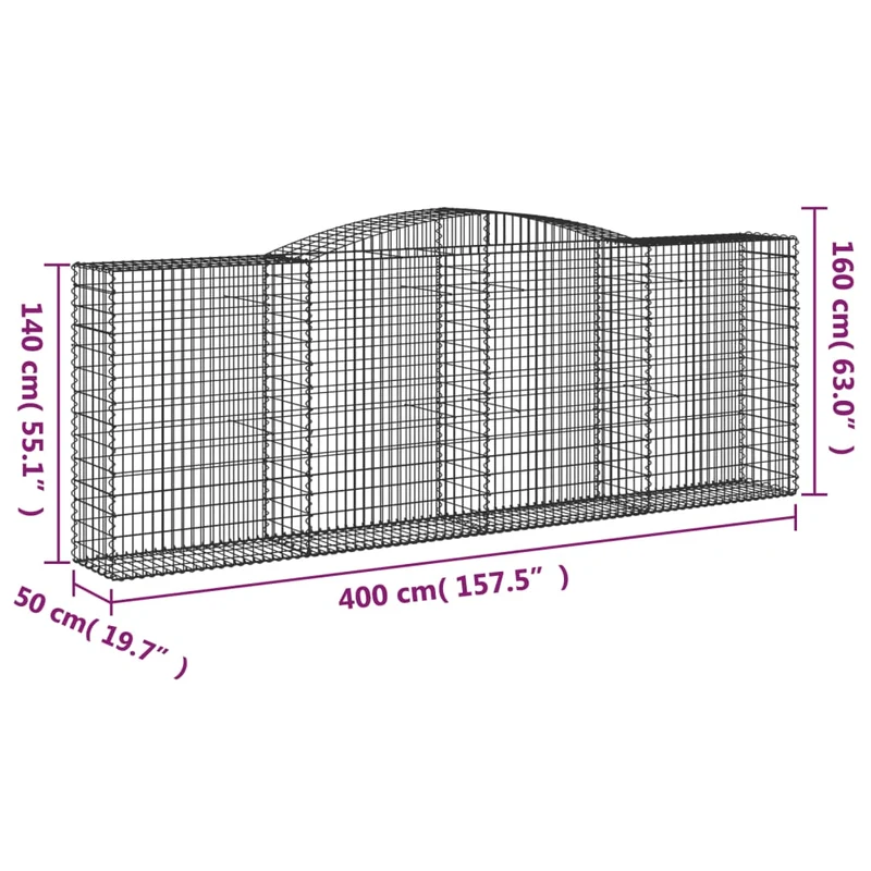 Cestas Gaviones 6 Uds Forma De Arco Hierro 400x50x140/160 Cm