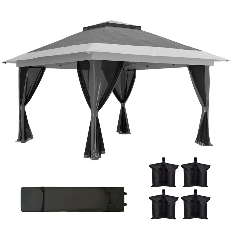 Outsunny Carpa Plegable 3,6x3,6 M Con 4 Paredes Laterales De Malla Anti-uv Gris