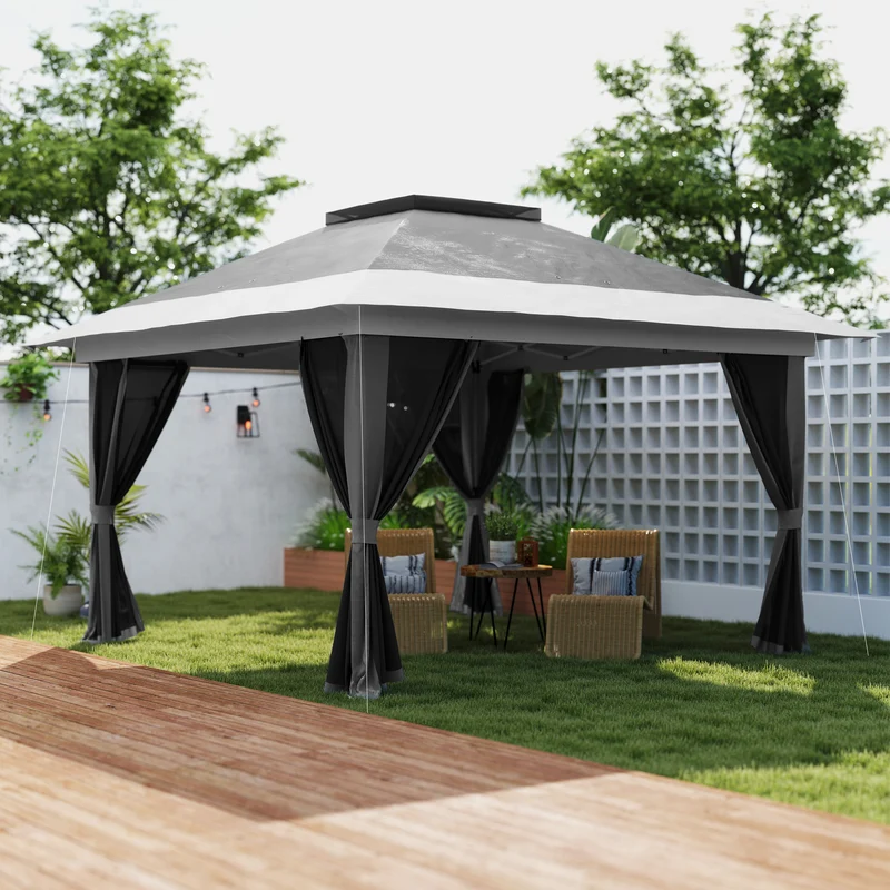 Outsunny Carpa Plegable 3,6x3,6 M Con 4 Paredes Laterales De Malla Anti-uv Gris