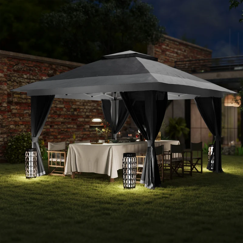 Outsunny Carpa Plegable 3,6x3,6 M Con 4 Paredes Laterales De Malla Anti-uv Gris