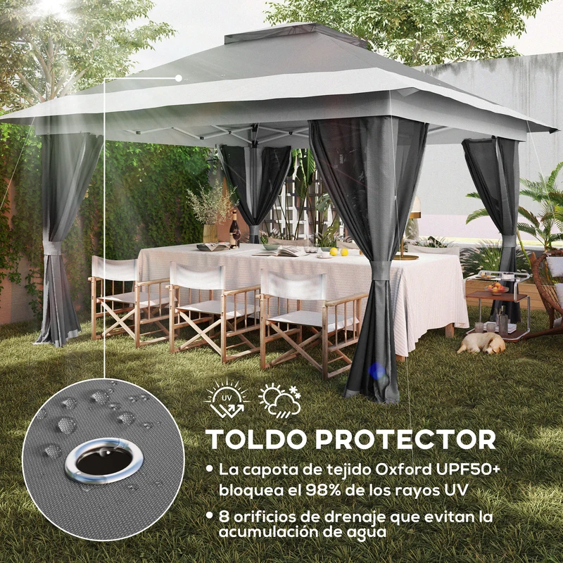Outsunny Carpa Plegable 3,6x3,6 M Con 4 Paredes Laterales De Malla Anti-uv Gris