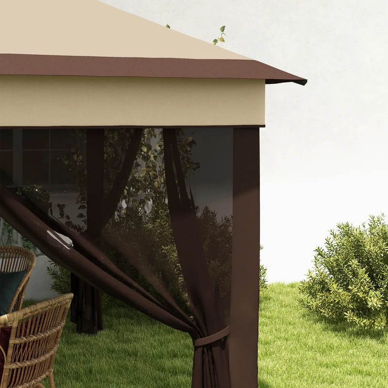Outsunny Carpa Plegable 3,26x3,26x2,72 M Con Doble Techo Altura Ajustable Beige