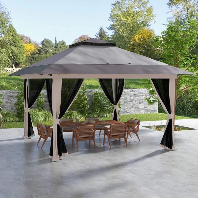 Outsunny Carpa Plegable Pop-up 4x4x2,8 M Altura Ajustable Protección Uv50+