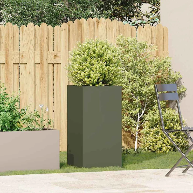 Jardinera De Acero Laminado En Frío Verde Oliva 40x40x80 Cm